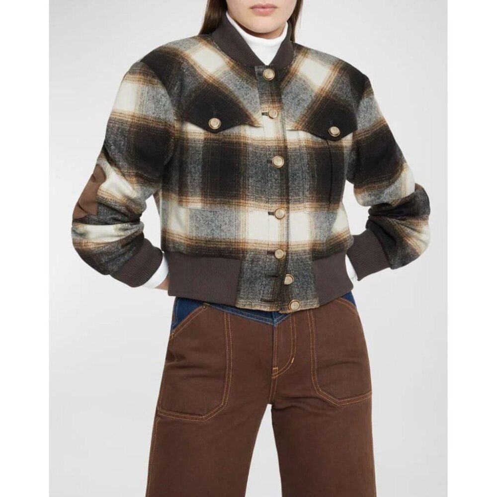 Veronica Beard Checkered Bomber Jacket - Black An… - image 2